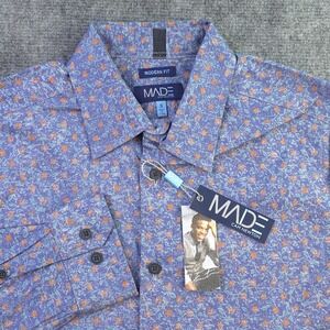 New Made Cam Newton Shirt Small Blue Floral‎ Geometric Long Sleeve Button Up
